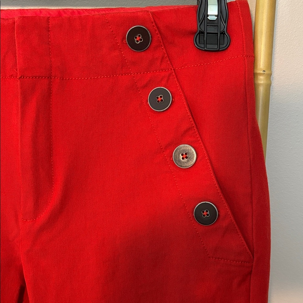 Red Slim-Fit, tailored, Button-Accent Pants - Picture 2 of 6